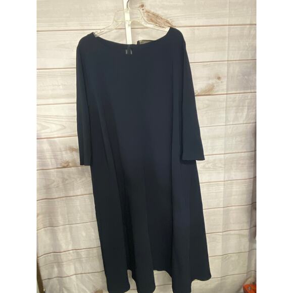 Marina Rinaldi Size 18 Elbow Sleeve Midi Dress Solid Blue Simple Classy Cocktail - Picture 1 of 8